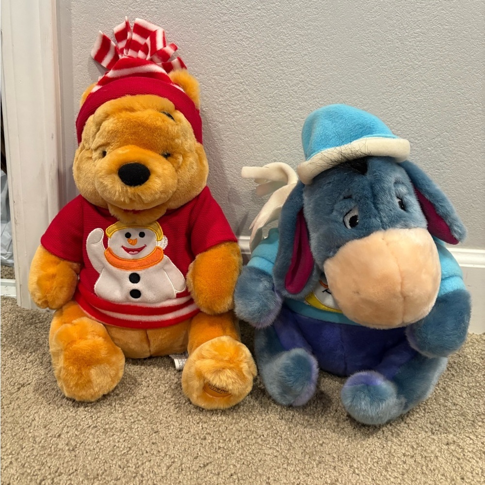Vintage Disney Store Exclusive Christmas Winnie the Pooh & Eeyore Plush